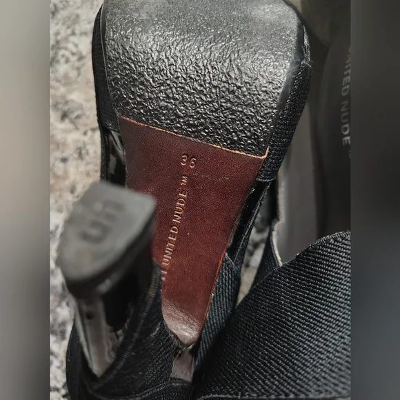 UNITED NUDE Black Leather & Cloth 4" Heel Pump Shoes Sz 5.5/6 - Picture 7 of 9